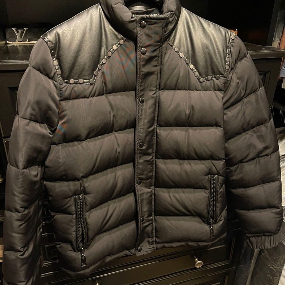$1,200 Studded Just Cavalli Black Down Jacket Size EU 52 Medium/Large MUST SEE!!